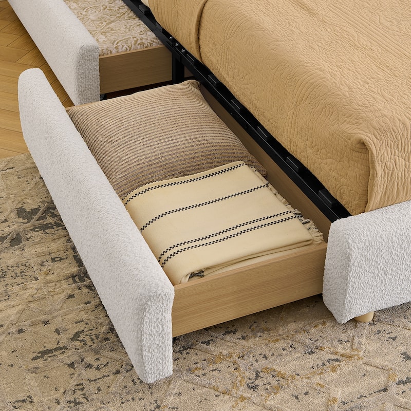 Stylish Curve-shaped Upholstered Platform Bed Frame Modern Minimalist Low Profile Bed with Curved Headboard Optional Storage Bed