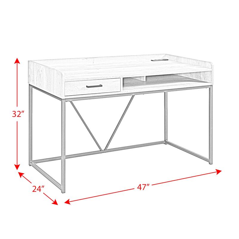 Mountain Lodge Desk Grey - Home Office Writing Table with Storage & Power Outlet