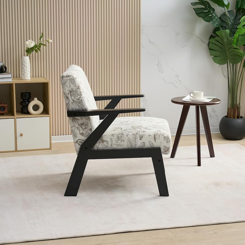 Upholstered Accent Chair, Lounge Arm Chair with Solid Wood Frame