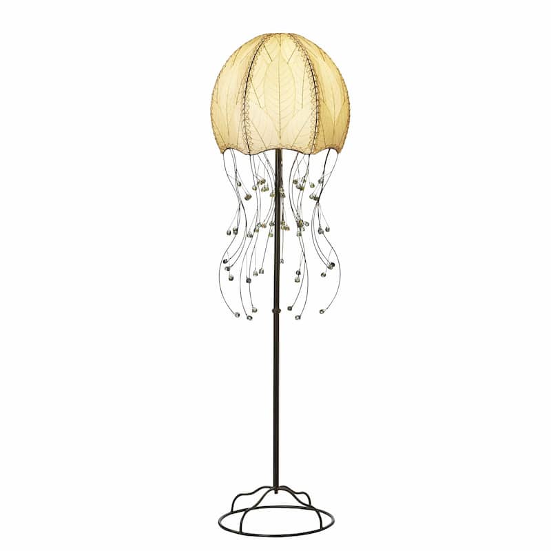 Handmade Jellyfish Large Floor Lamp, Cocoa Leaves Shade, 15 x 15 x 64 in.