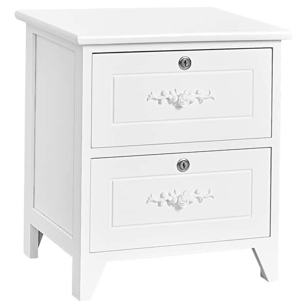 2 Tier Slim Nightstand Bedside Table with Drawer Shelf-White | Costway