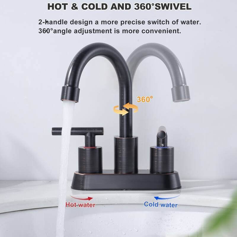 WOWOW 4 in. Centerset Double Handle High Arc Bathroom Faucet