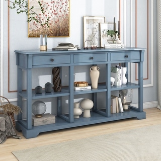 Retro Solid Wood Console Table with 3 Drawers and 2-Tier Open Storage ...