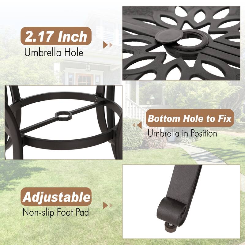 MAISON ARTS 7-Piece Cast Aluminum Patio Bar Stool Set, 6 Swivel Bar Stools and 1 Round Bar Height Table