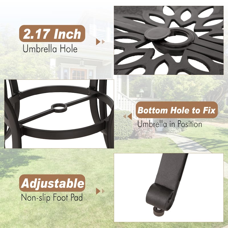 MAISON ARTS Patio Outdoor Cast Aluminium Dining Table with Umbrella Hole