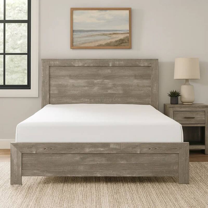 Eby King Size Bed, Rustic Farmhouse Style, Gray Finish Wood Veneer