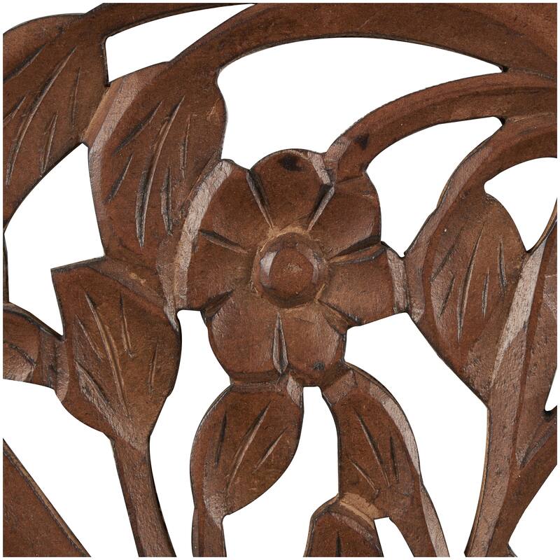 Brown Wooden Carved Tree Home Wall Decor with Animal Accents