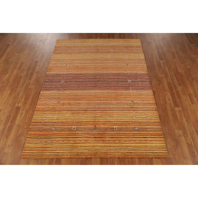 Hand Knotted Oriental 100% Wool Carpet Tribal Stripe Multi-Colored Gabbeh Area Rug - 7' 9'' X 5' 4''