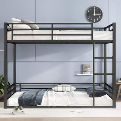 Heavy-duty Steel Queen Over Queen Bunk Bed with Ladder and Safety Guardrails for Guest Rooms, Dorms or Shared Kids' Rooms