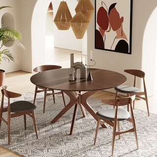 Modrest Ember Modern Large 59" Round Walnut Dining Table - Bed Bath ...