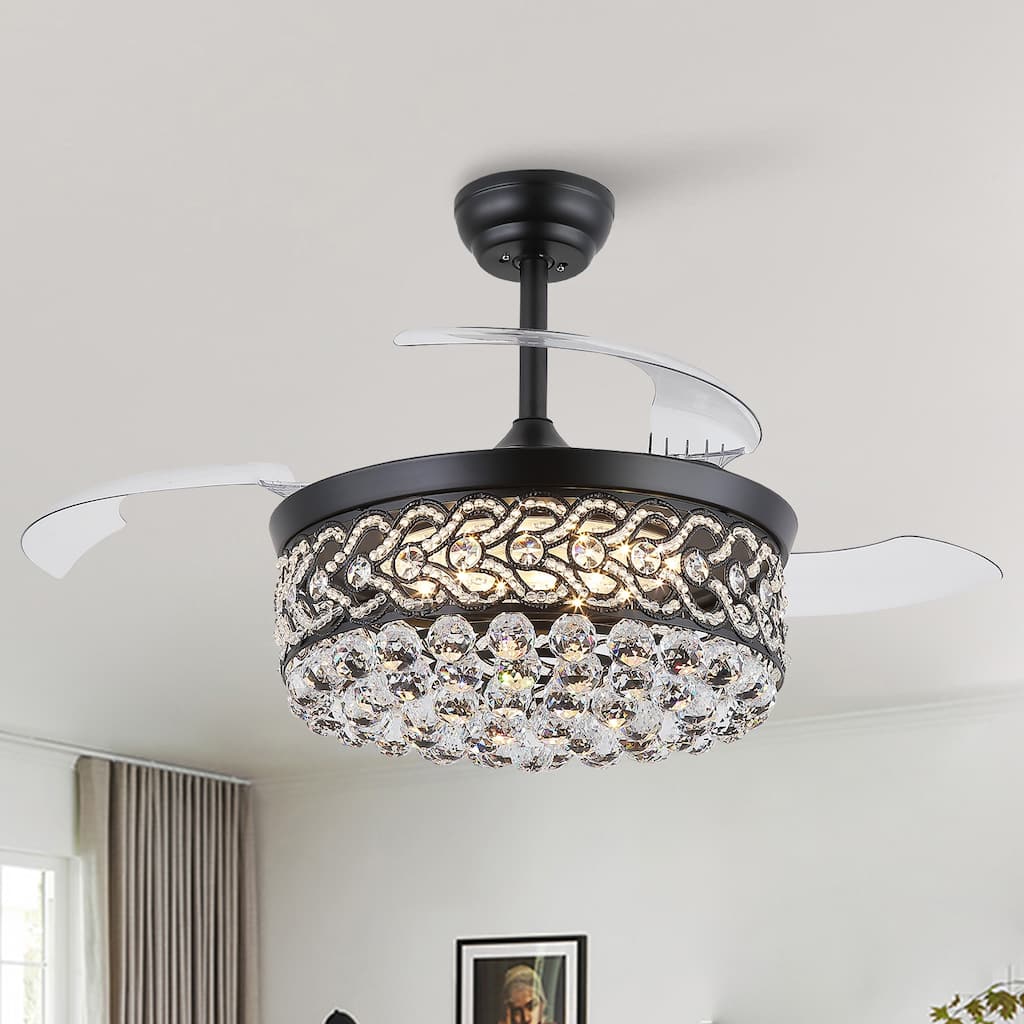 48'' Retractable Ceiling Fan with Lights and Remote 6 Speed, 3 Light Change Retractable Blade Chandelier Ceiling Fan