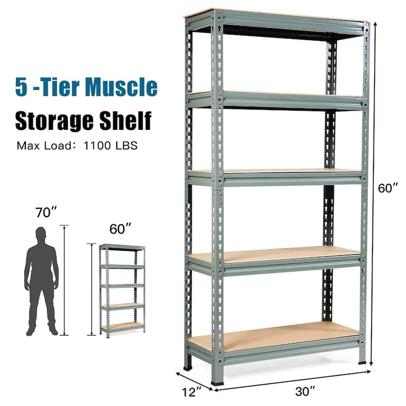 Costway 5-Tier Metal Storage Shelves 60'' Garage Rack W/Adjustable