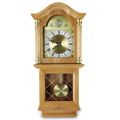 Febbio Gilded Classic 26" Decorative Wall Clock with Pendulum in Gold Oak