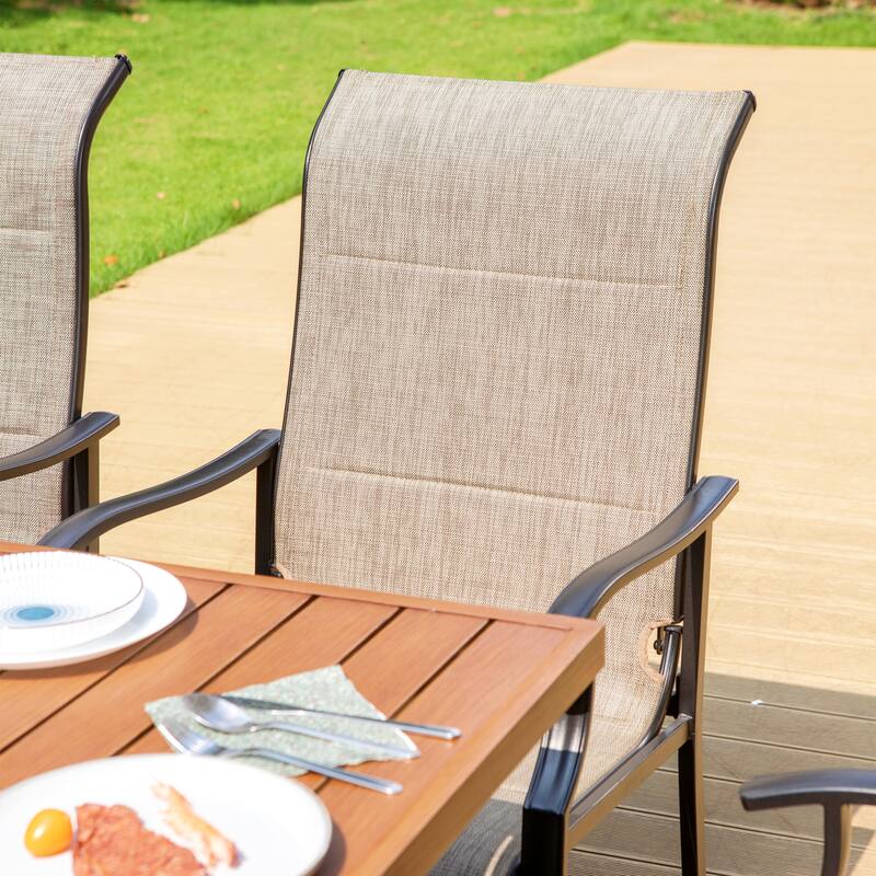 MAISON ARTS 9 Pieces Patio Dining Set, 60 Inch Square Metal Table and Sling Dining Rocking Chairs