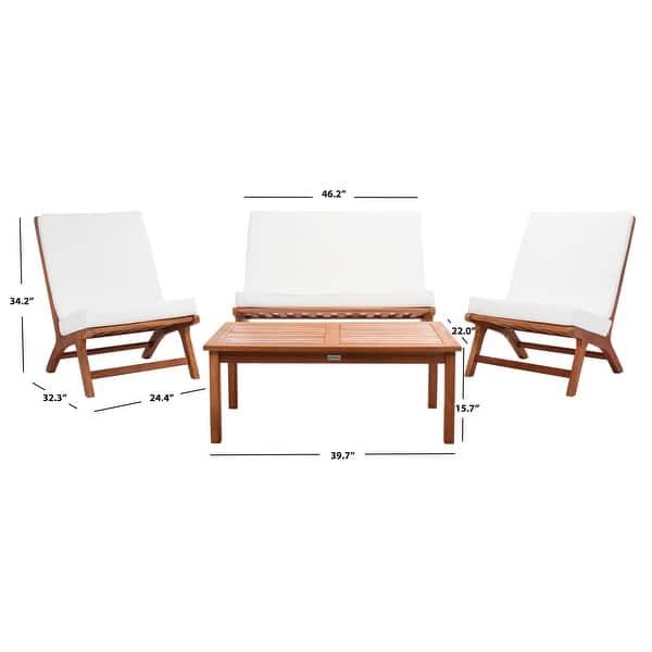 dimension image slide 4 of 5, SAFAVIEH Outdoor Chaston 4-Piece Conversation Patio Set with Accent Pillows