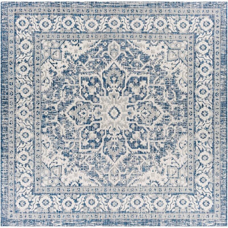 Livabliss Eagean Traditional Indoor/Outdoor Area Rug - 7'10" x 7'10" Square - Navy