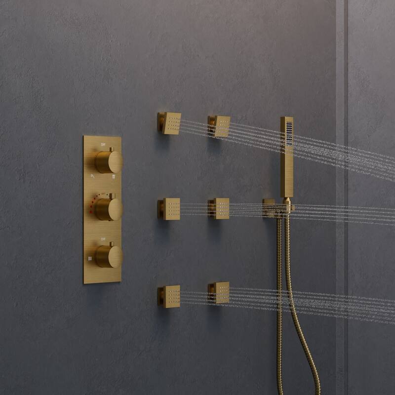 Thermostatic Rainfall Shower System,12 Inch 64-Color LED Mood Lighting Shower Faucet Set with 6 Body Jets