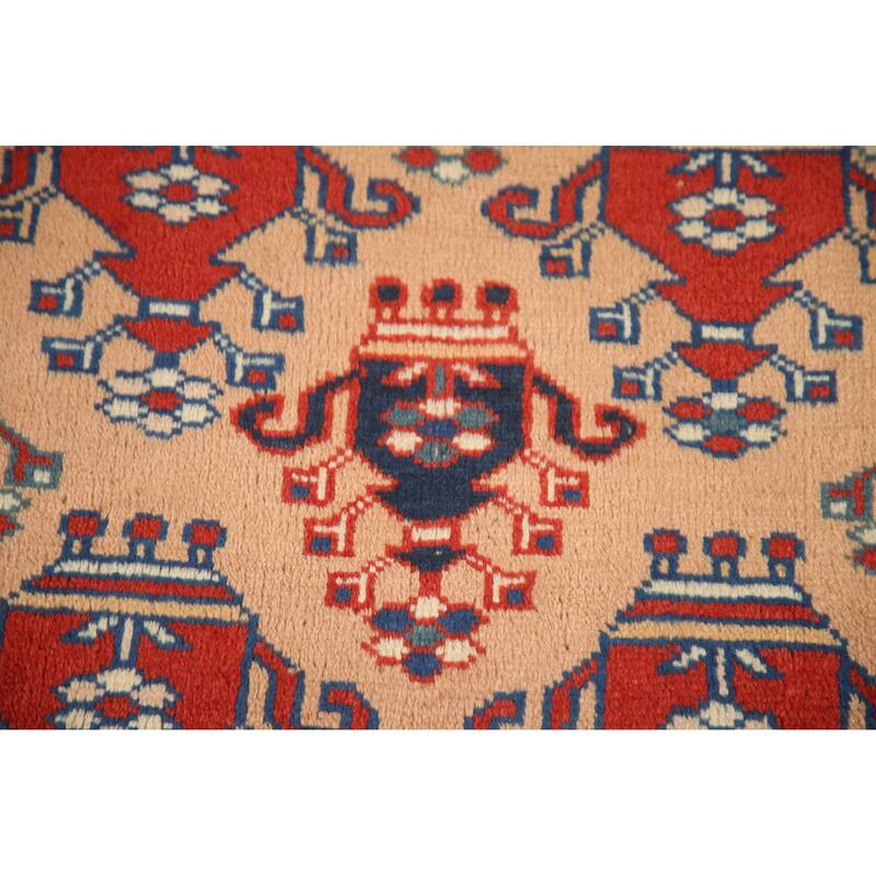 Hand Knotted Oriental 100% Wool Carpet Traditional Geometric Peach Hamedan Area Rug - 4' 10'' X 3' 2''