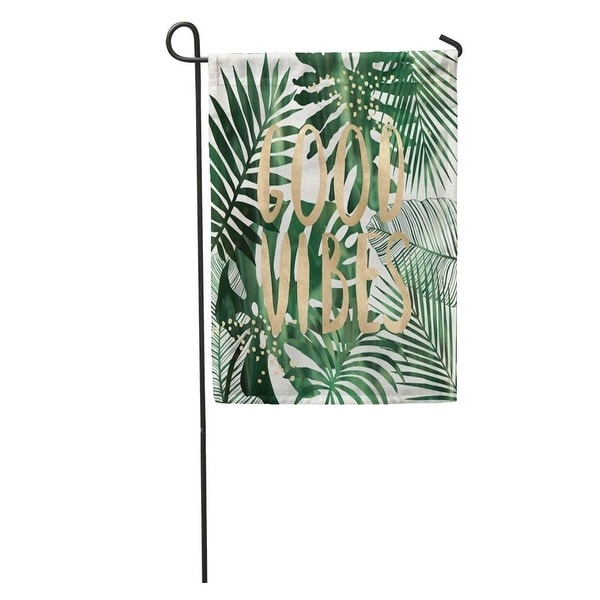 Shop Green Beach Good Vibes Quote Tropical Leaves Wall ...