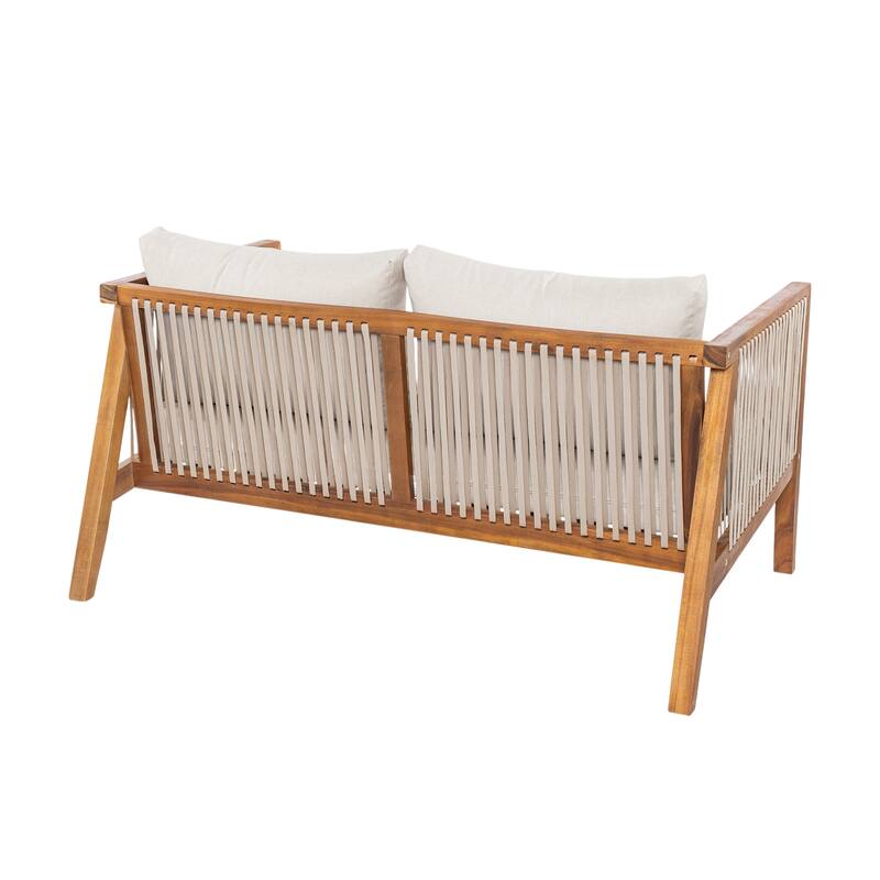 Christopher Knight Home - Outdoor Modern Solid Acacia Wood 2-Piece Conversation Set with Rope Arm Loveseat and Coffee Table