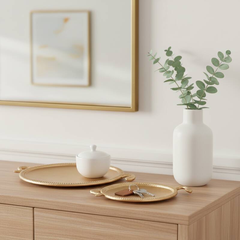 Metal Faux Snake Border Round Trays Set of 2 - Gold, 15" - 19.0"