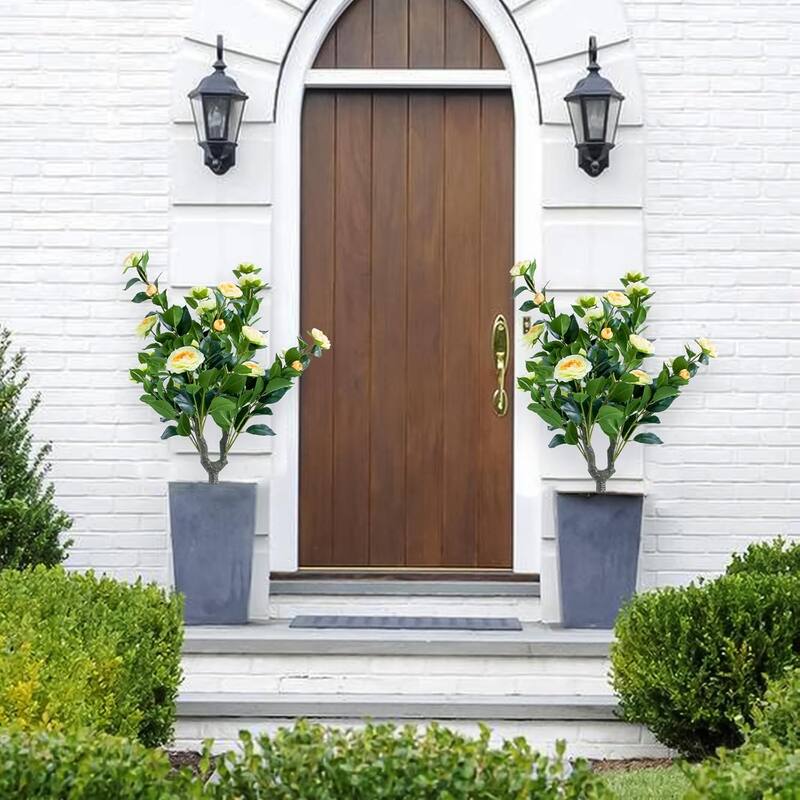 35.4" Artificial Topiary Flower with Ground Spike Set of 4,PE Fake Plants with Metal Stakes