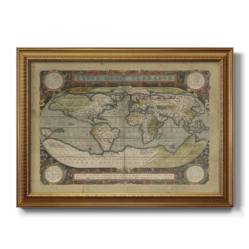 Embellished Antique World Map Premium Framed Canvas- Ready to Hang