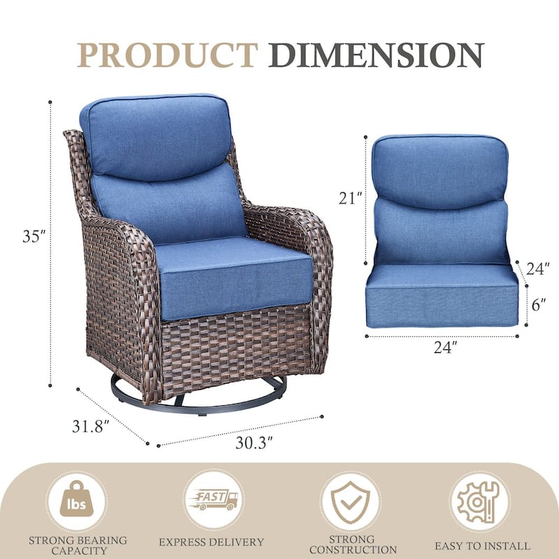 Arcadia Wicker Patio Swivel Glider Chairs with 6-Inch Cushions (4-Pack)