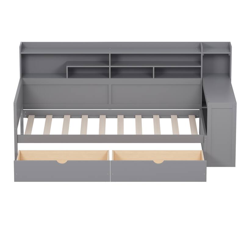 Multi-functional Daybed with Storage Shelves, Drawers and Study Desk
