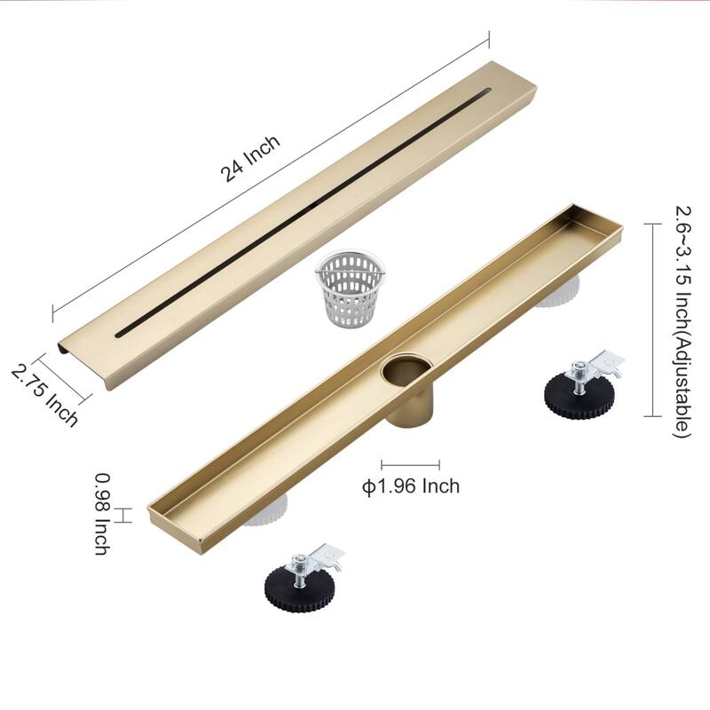 24'' W Linear Grid Drain, Brushed Gold - Gold