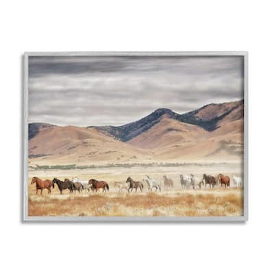 Stupell Wild Horses Roaming Across Western Landscape Framed Giclee Texturized Art by PH Burchett