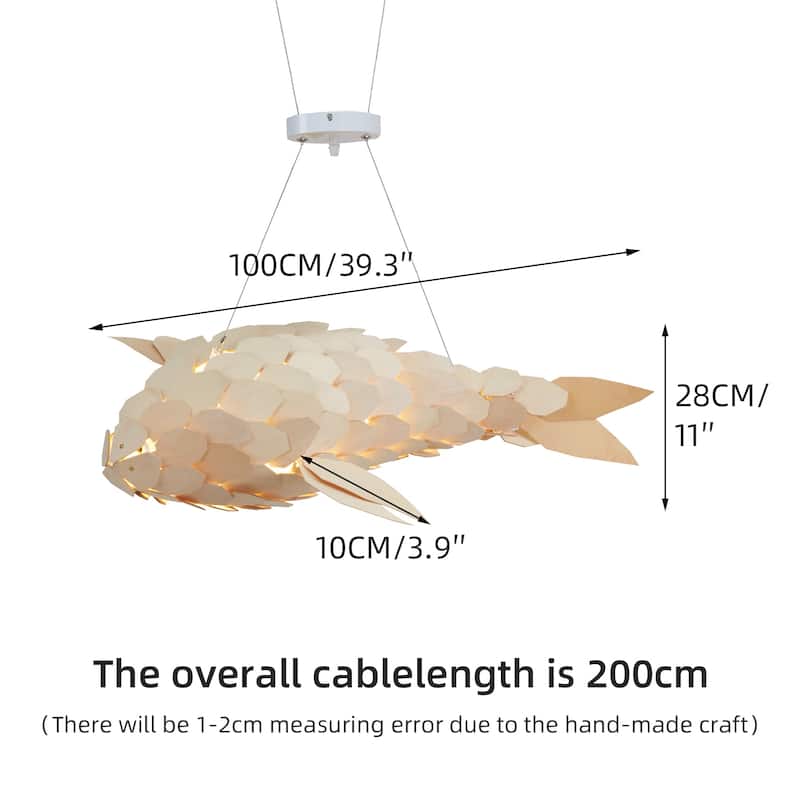 Handmade Fish-shaped Ceiling Lamp Wood Pendant Light