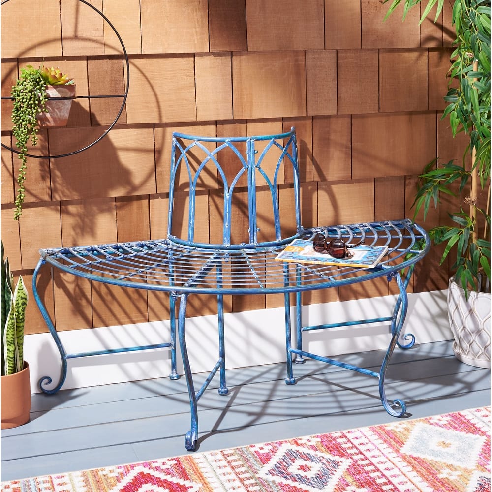 SAFAVIEH Nya Victorian Wrought Iron 50-inch Outdoor Tree Bench - 50 In. W x 24 In. D x 31 In. H - 50"W x 24"D x 31"H