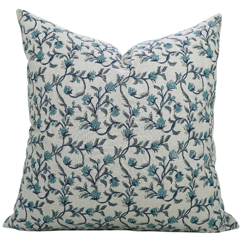 Linen Farmhouse Block print pillow Cover - Pushpa Varsha - Pillow Covers - 14" x 14"