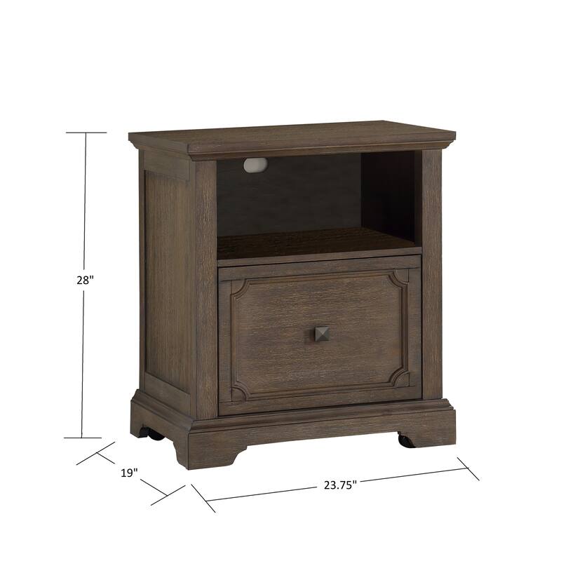 Dark Oak Finish 1pc File Cabinet with Storage Drawer Shelf Casters Movement Wooden Furniture
