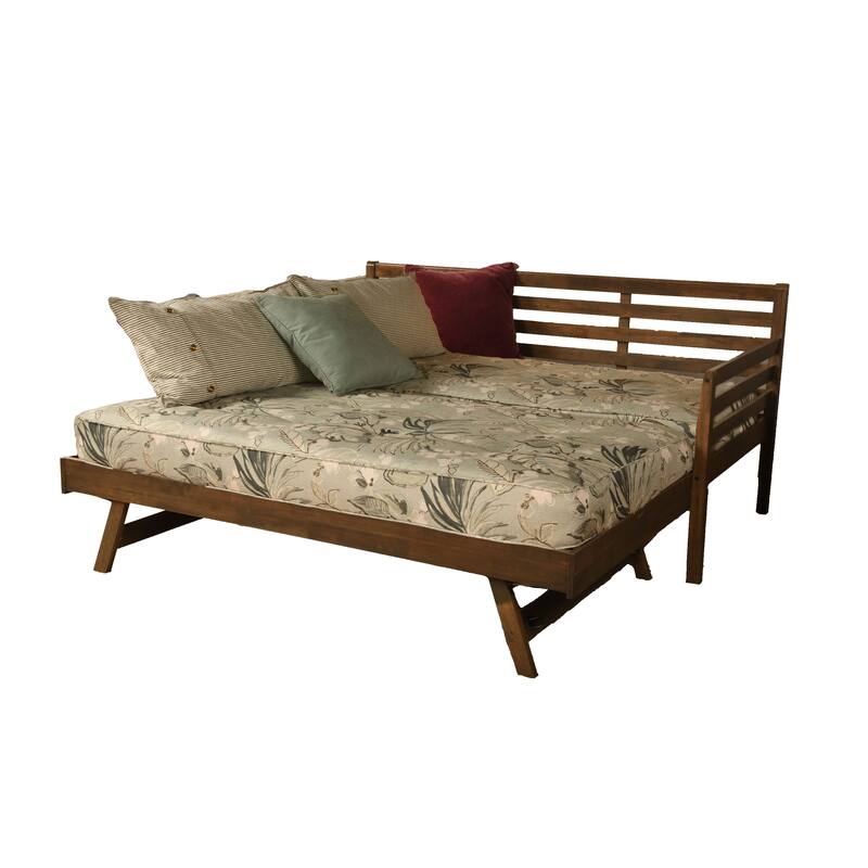 Somette Boho Daybed and Pop Up Bed in Rustic Walnut with Mattresses