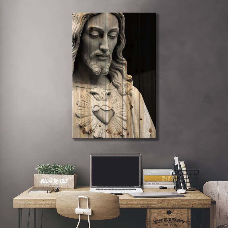 Jesus Christ Black & White Print On Wood by Unknown Artist - Multi-Color