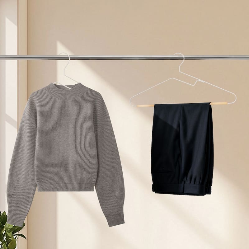BP4U S-Shaped Opening Metal Coat Hangers with Wooden Pants Bar, Reinforced Wire Clothers Hangers for Sweaters, Shirts