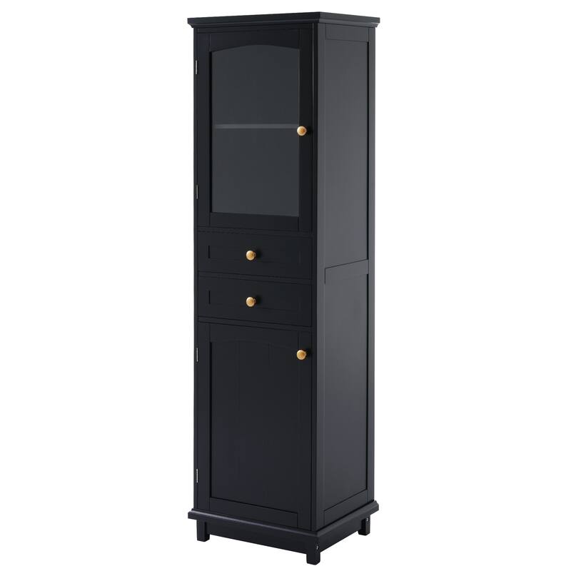 Tall Bathroom Storage Cabinet with Glass Doors and Adjustable Shelves
