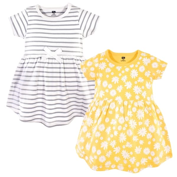 slide 1 of 1, Hudson Baby Infant and Baby Girl Cotton Short-Sleeve Dresses 2pk, Yellow Daisy 0-3 Months - Yellow Daisy