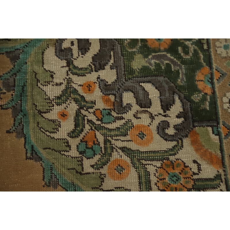 Hand Knotted Oriental 100% Wool Carpet Traditional Floral Oranges & Rust Tabriz Area Rug - 12' 9'' X 9' 7''