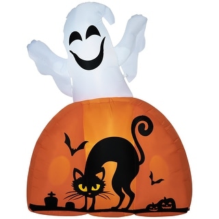 5ft Halloween Inflatables Outdoor Decorations Ghost with Pumpkin with LED Light