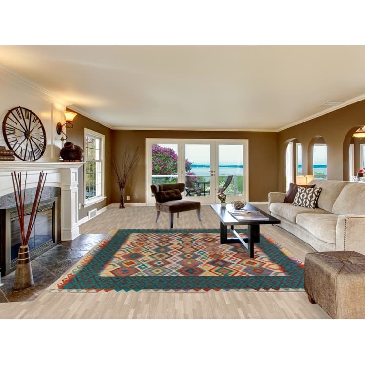 Kilim Oriental Area Rug Hand-Woven Southwestern Wool Carpet - 8'5"x 10'0"