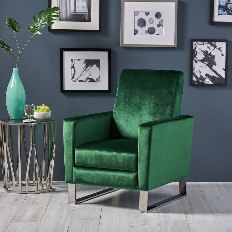 Contemporary Modern Recliner, Tufted Push-back Recliner - Emerald