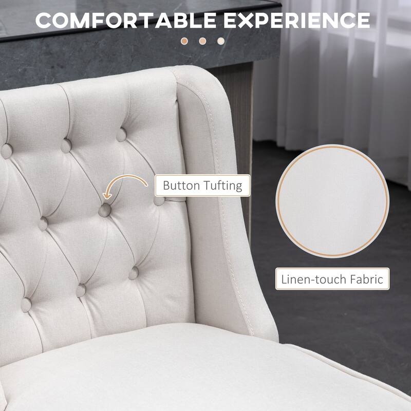 180 Degree Swivel Barstools Counter Height Bar Stools with Solid Wood Footrests and Button Tufted Back