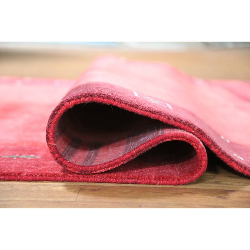 Animals Pink Gabbeh Indian Area Rug Hand-Knotted Wool Carpet - 5'3" x 7'7"