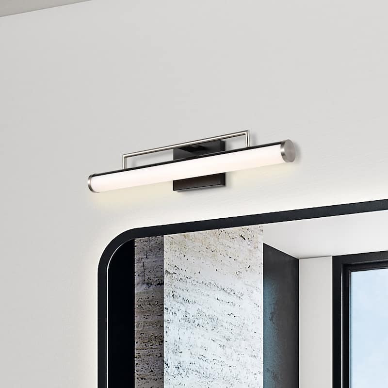 Solano LED Medium Vanity Black and Brushed Nickel Finish White Acrylic Lens