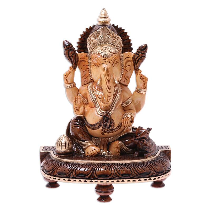 Novica Handmade Auspicious Lord Ganesha Wood Sculpture