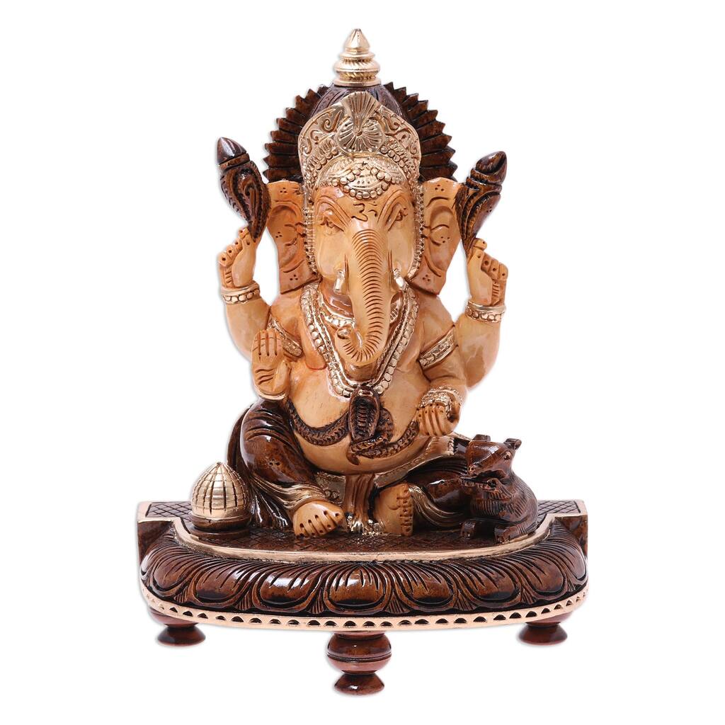 Novica Handmade Auspicious Lord Ganesha Wood Sculpture