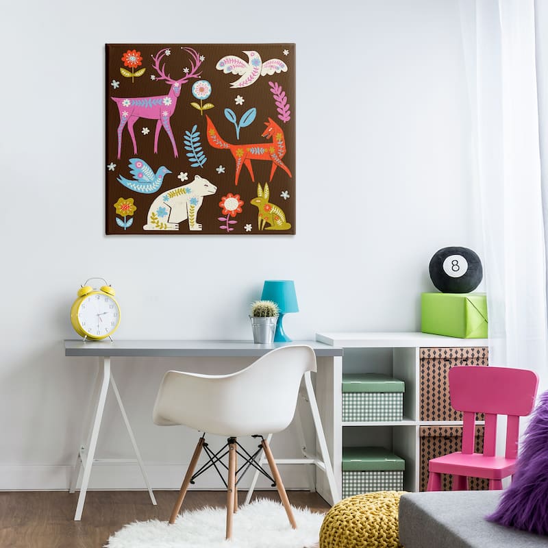 Stupell Forest Folk Animals with Florals Canvas Wall Art Design By Hannah Moren